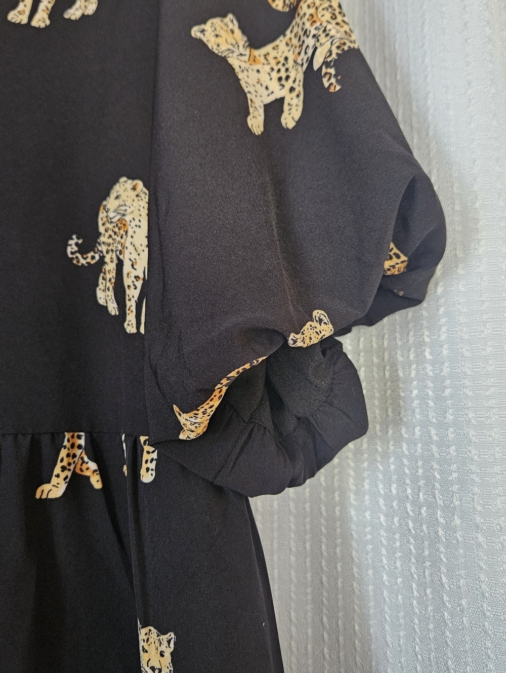 Black Leopard Print Tiered Dress Womens Size Large - Picture 8 of 9